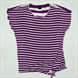 BLUE Saks Fifth Avenue Purple White Striped Tie Hem Viscose Blend Top M